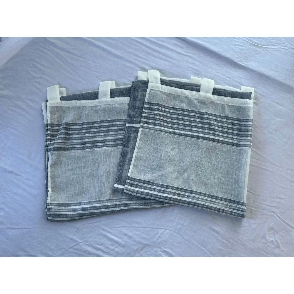 Nicole Miller New York Sheer Tab Blue/White Stripe Long Curtains Panels, 84x37